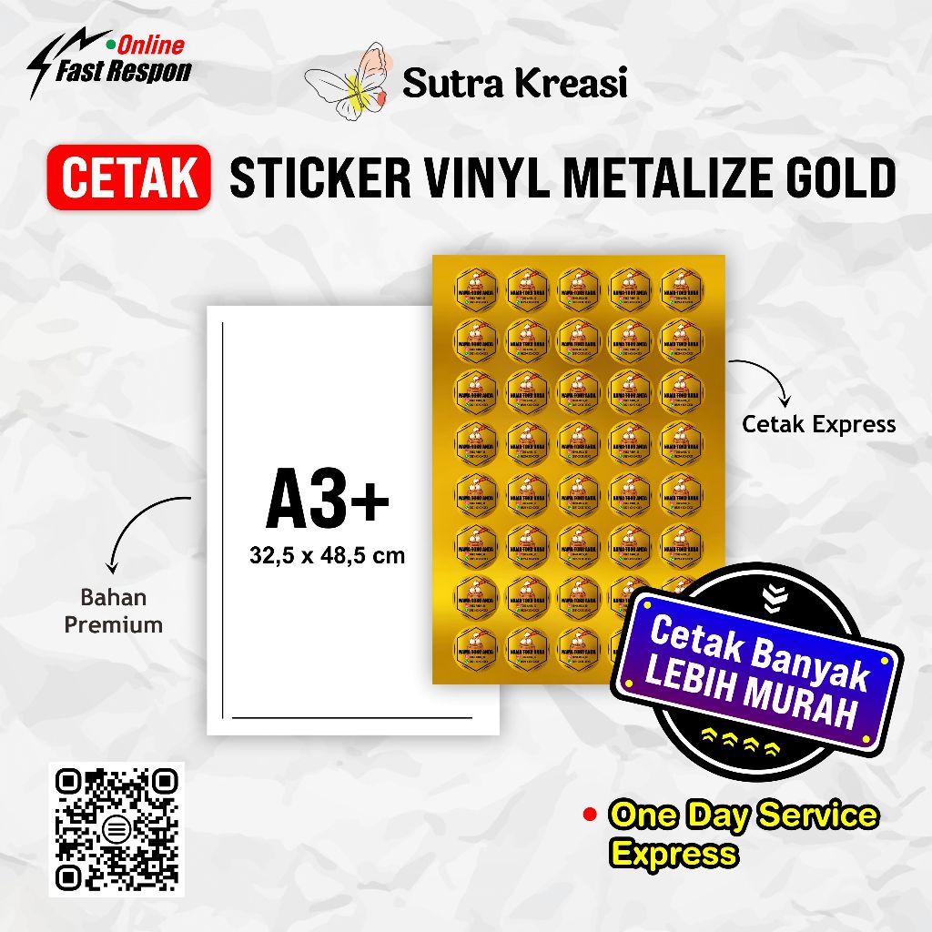 

Cetak sticker vinyl metalize Gold A3+