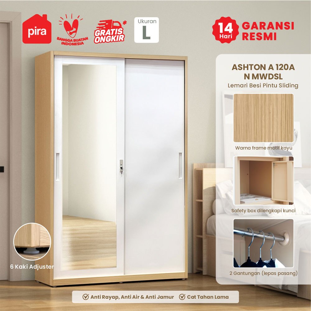 PIRA - ASHTON A 120A MWDSL Lemari Pakaian Besi Sliding / Geser Motif Kayu