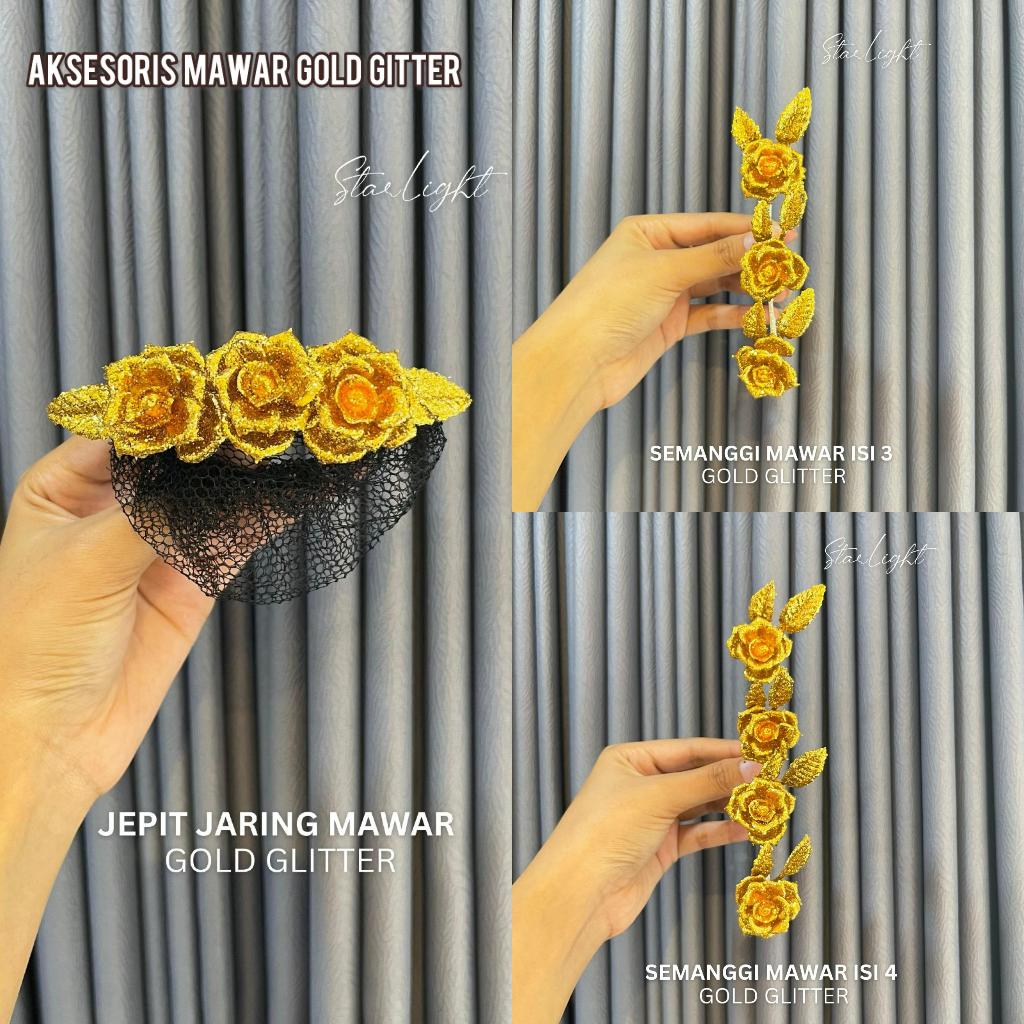 Aksesoris Mawar Gold Glitter / Bunga Latex / Aksesoris Hairdo / Bunga Mawar / Bunga Glitter