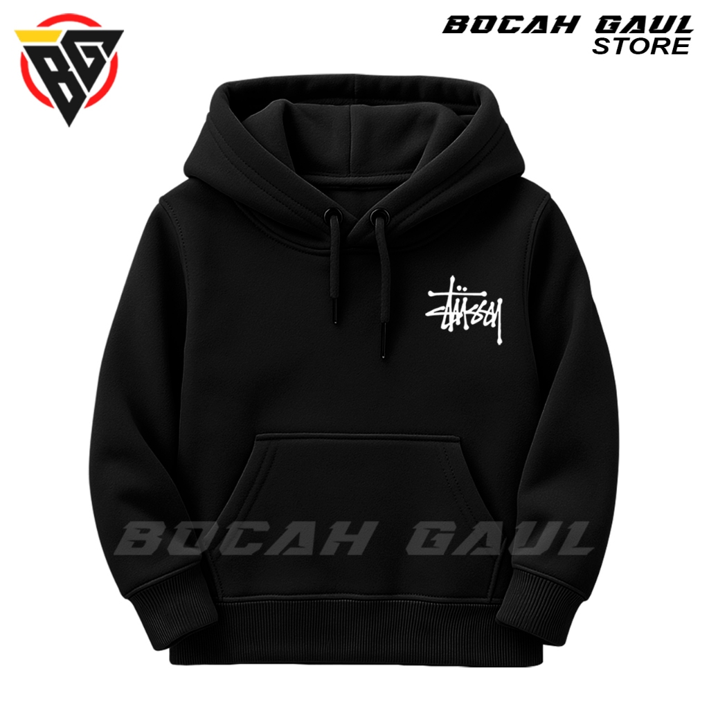 Sweater Hoodie Anak Laki-laki Perempuan 4-13 Tahun STUSSY Bahan Fleece Tebal Premium