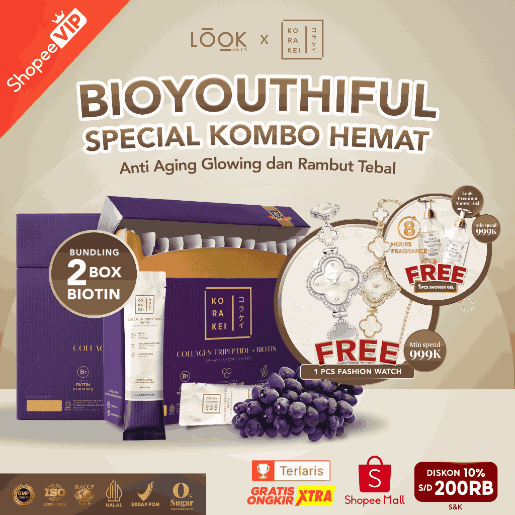 Korakei - Biotin Collagen 2 Box Paket Kulit Glowing, Mencegah & Mengobati Rambut Rontok