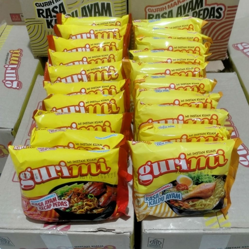 

( PAKET 20 pcs ) Gurimi Mie Instan Kuah Ayam Kecap Pedas & Kaldu Ayam 60gr x 20 pcs