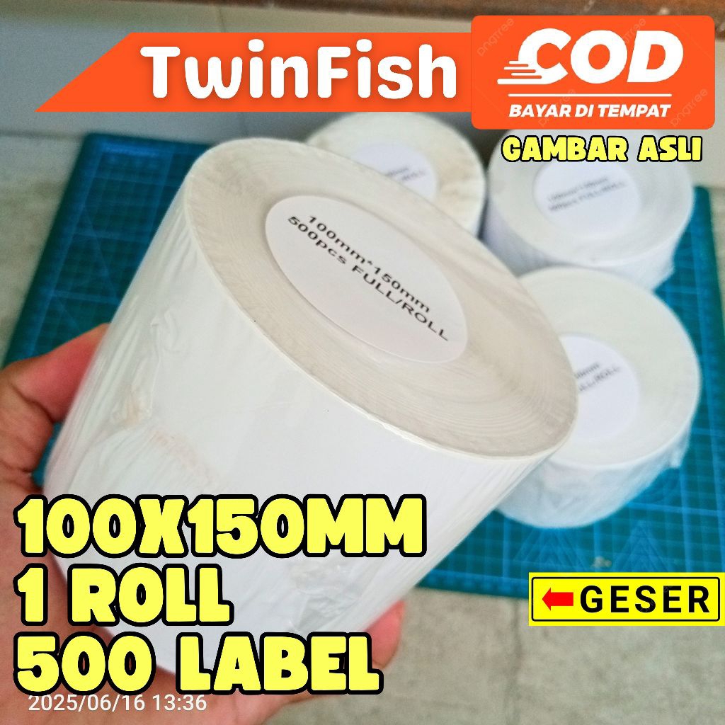 

TwinFish - Stiker label thermal 1 roll 500 label 100x150 mm