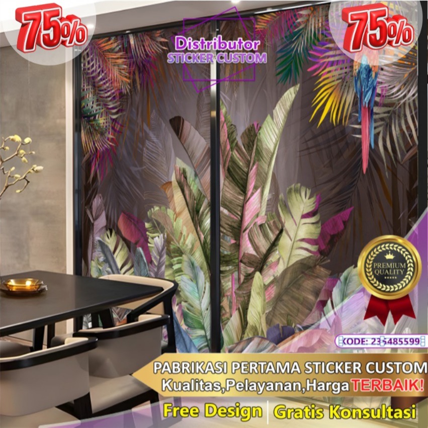 Sticker Custom 3D Tema Tropical | Stiker Kaca Kantor | Stiker Kaca | Sticker Kaca Pintu | Sticker Ge