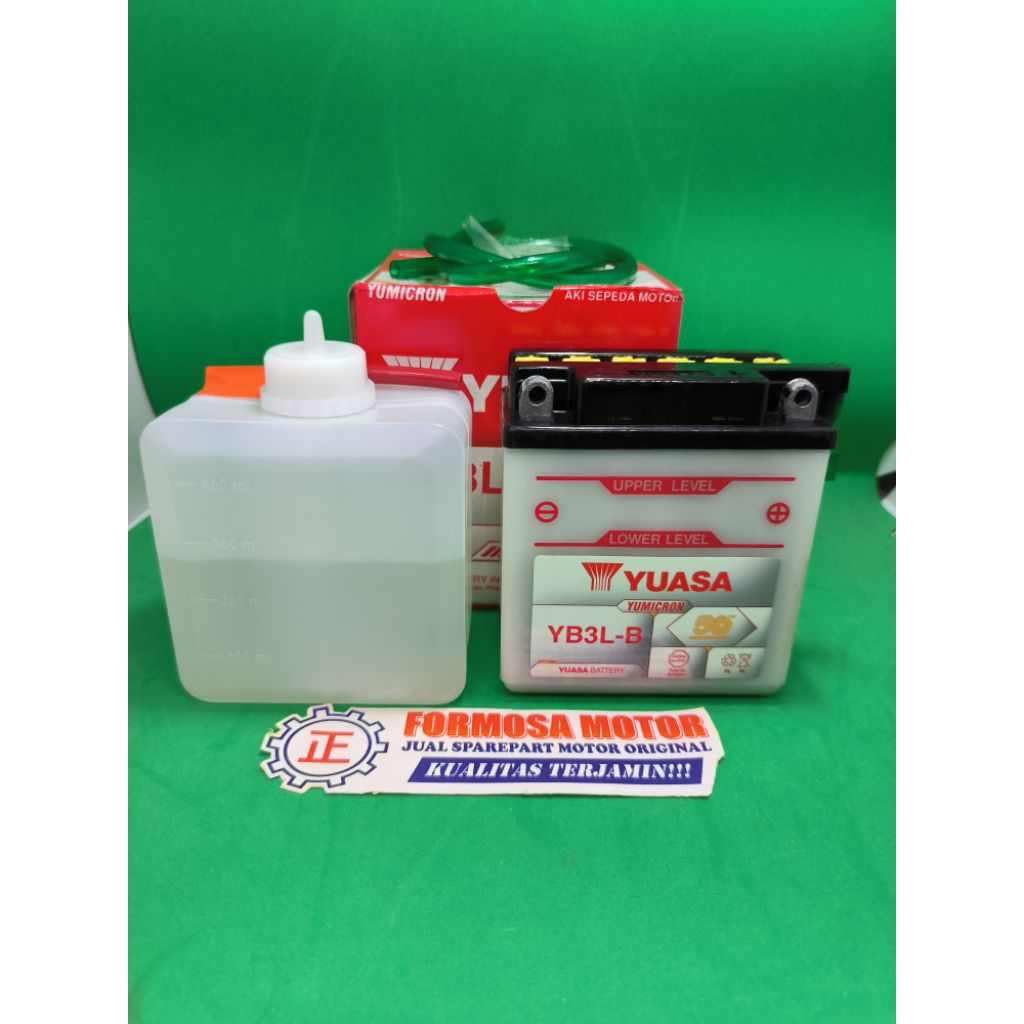 AKI Yuasa YB3L-B Basah Rx King,Satria 2Tak 12V 3Ah ORIGINAL KELUARAN TERBARU