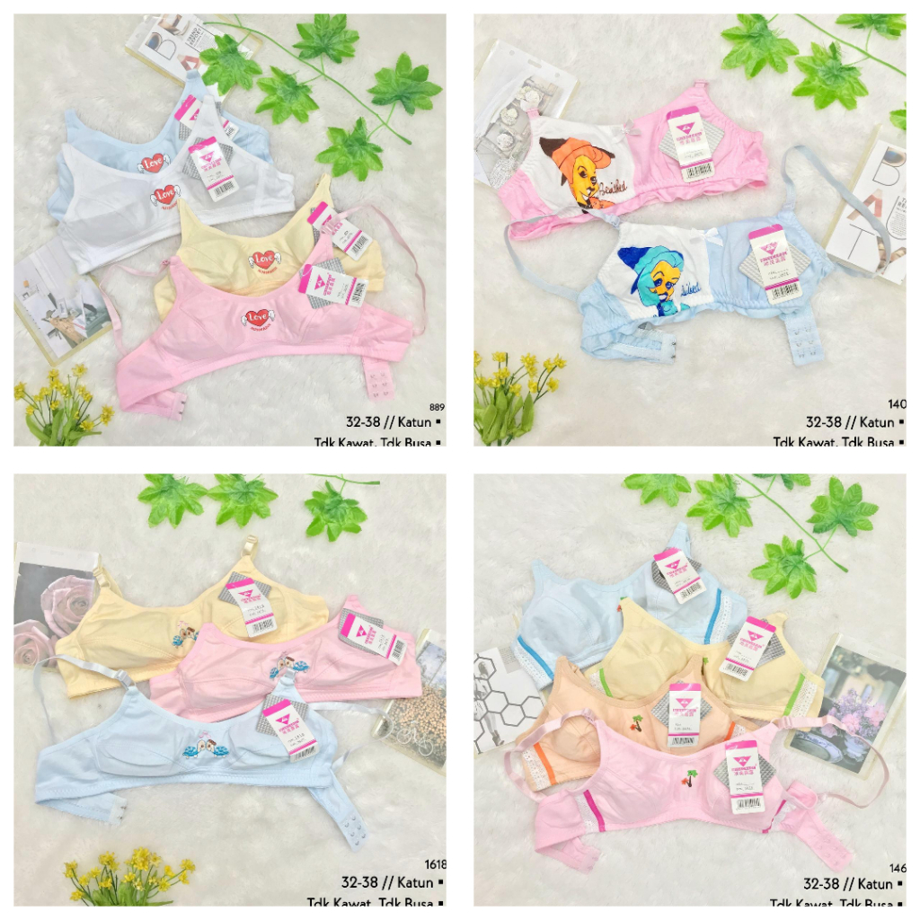 RVC75 - MISCAROL Minibra Anak Perempuan Tanpa Kawat 32-36 Kait 2 BH Mini Anak Cewek Katun Polos Paka