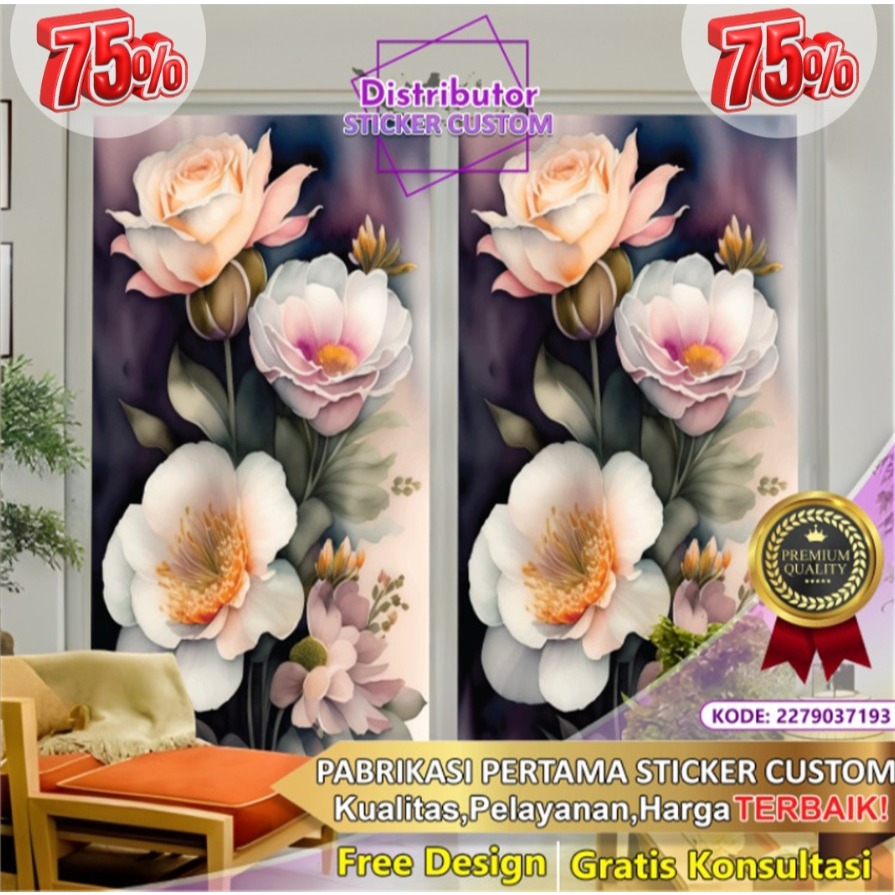 Sticker Custom 3D Tema Bunga | Stiker Kaca Kantor | Stiker Kaca | Sticker Kaca Pintu | Sticker Gedun