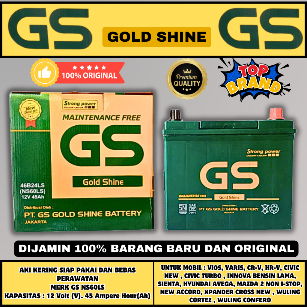 AKI MOBIL CIVIC , XPANDER , HONDA ACCORD , CRV , HYUNDAI AVEGA LAMA , YARIS , INNOVA BENSIN NS60LS G