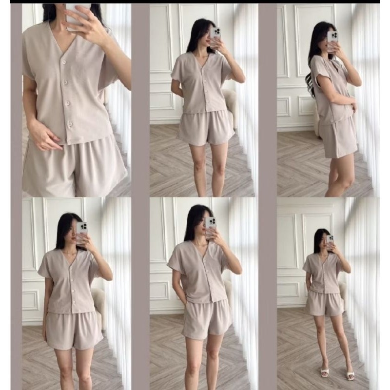 L012 SIERA SET | SETELAN PEDEK KNIT TIFFANY WANITA SHORTSLEEVE CELANA PENDEK | Oasisluxe.Collection