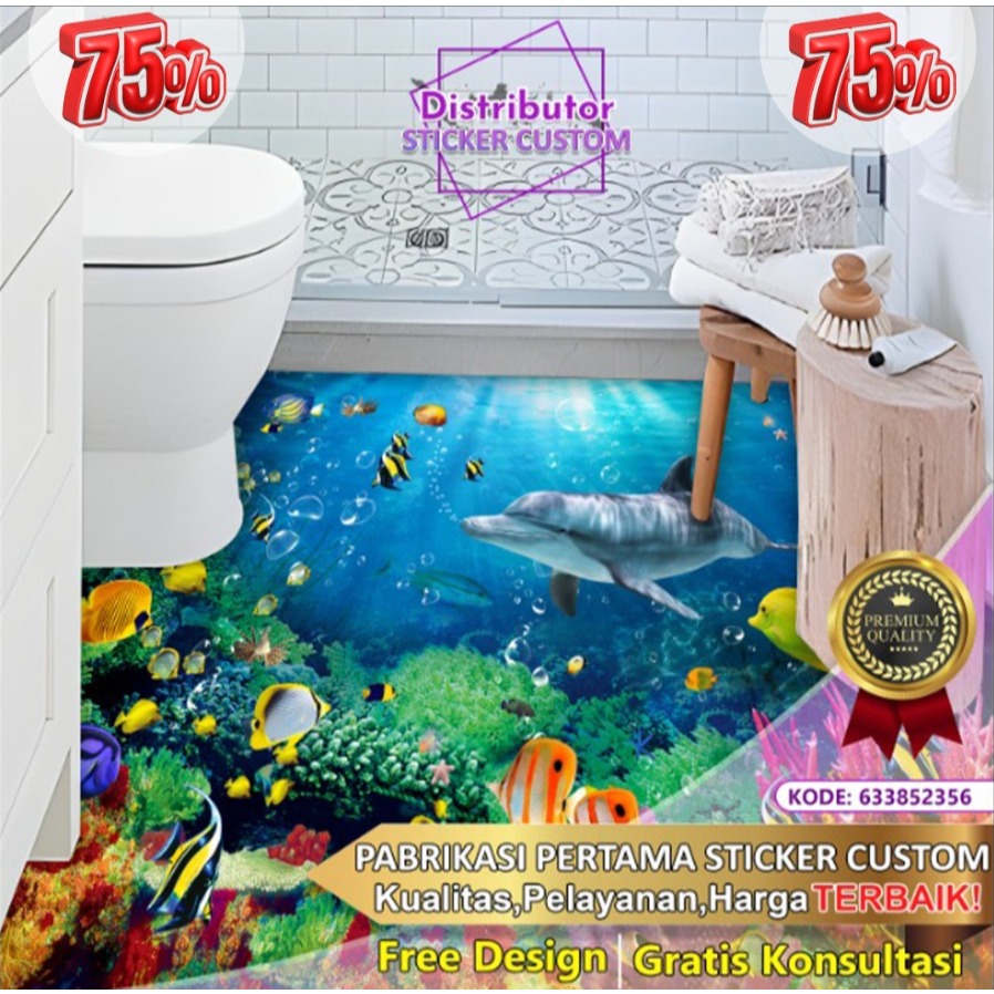 Sticker Custom 3D Tema Undersea | Stiker Kaca Kantor | Stiker Kaca | Sticker Kaca Pintu | Sticker Ge