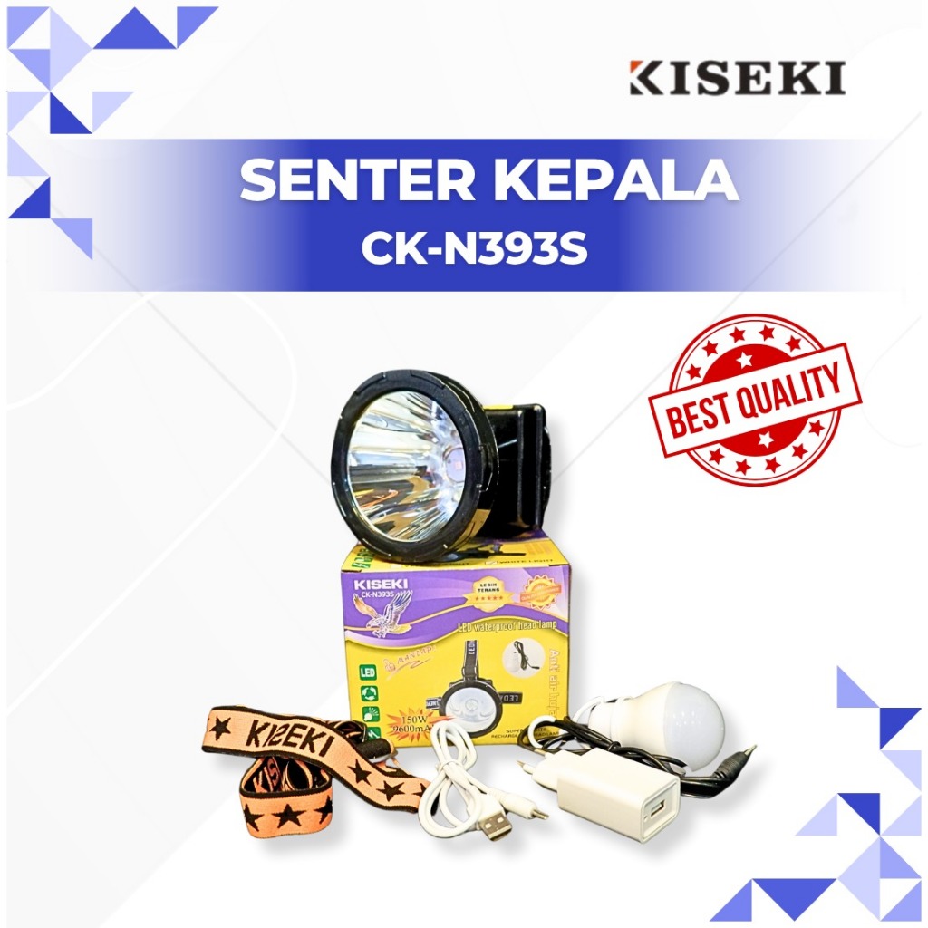 Senter Kepala LED KISEKI CK-N393S Headlamp Rechargeable Terang Tahan Lama