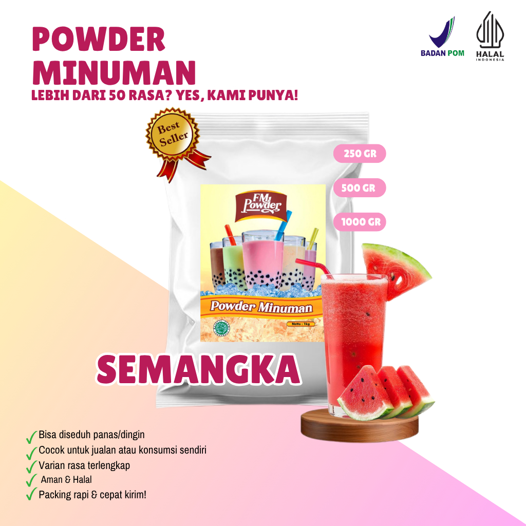 

SEMANGKA FM Powder Drink - Bubuk Minuman Instan Varian Rasa Buah Kemasan 500gr dan 1000gr(BPOM&HALAL) Minuman Praktis, Harga Hemat, dan Rasa Fantastis