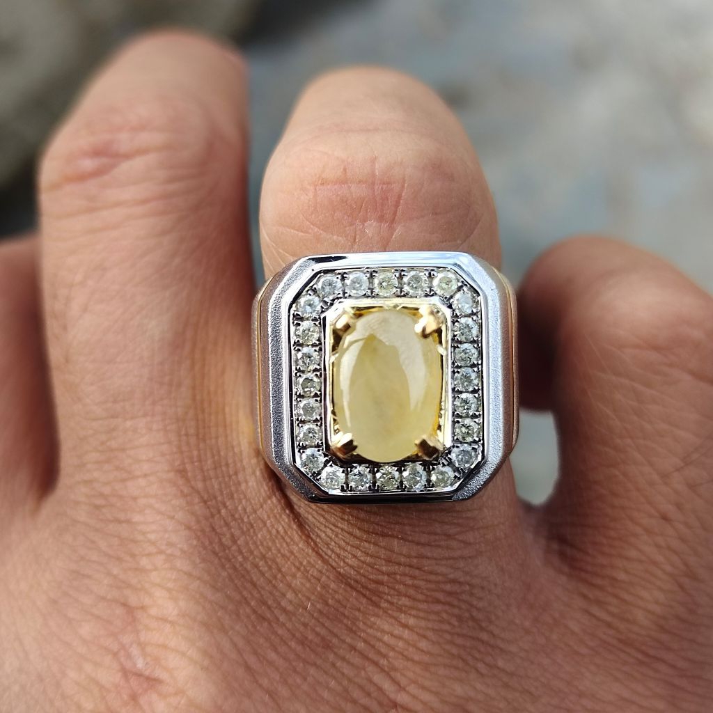cincin pria mata utama yellow sapphire/yakut