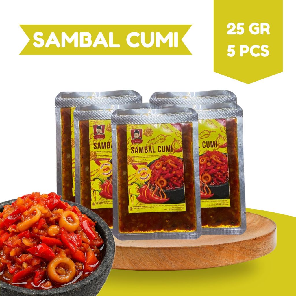 

PAKET 5 PCS Sambal Cumi Bumbu Haji Parto 25 gram - Tanpa MSG & Tanpa Pengawet