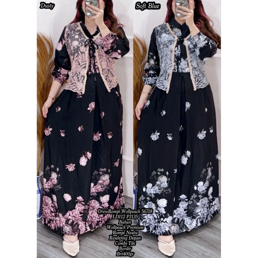 FER 56718 DRESS ROMPI WOLLPEACH IMPORT / GAMIS BKK WANITA LD 112CM / GAMIS JUMBO TERBARU / READY / R