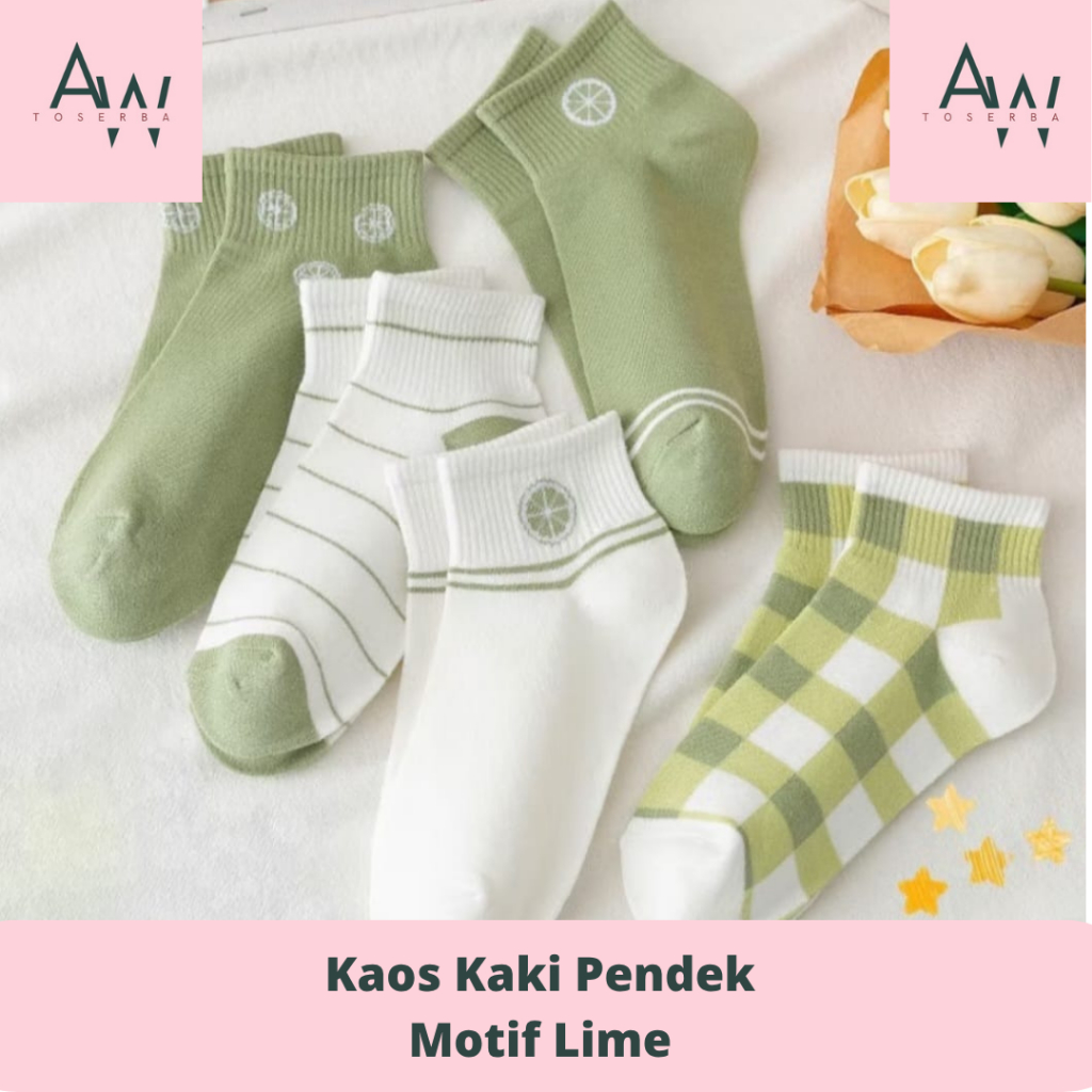 Kaos Kaki Pendek Motif Lime | Kaos Kaki Semata Kaki Karakter Lemon Hijau | Kaos Kaki Wanita Pria