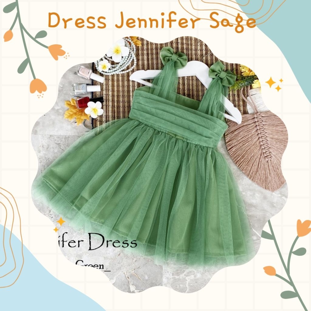 Jennifer Dress |Dress Anak Warna Sage green | Dress Anak Perempuan|Dress Dewasa|Dress Couple|Dress A