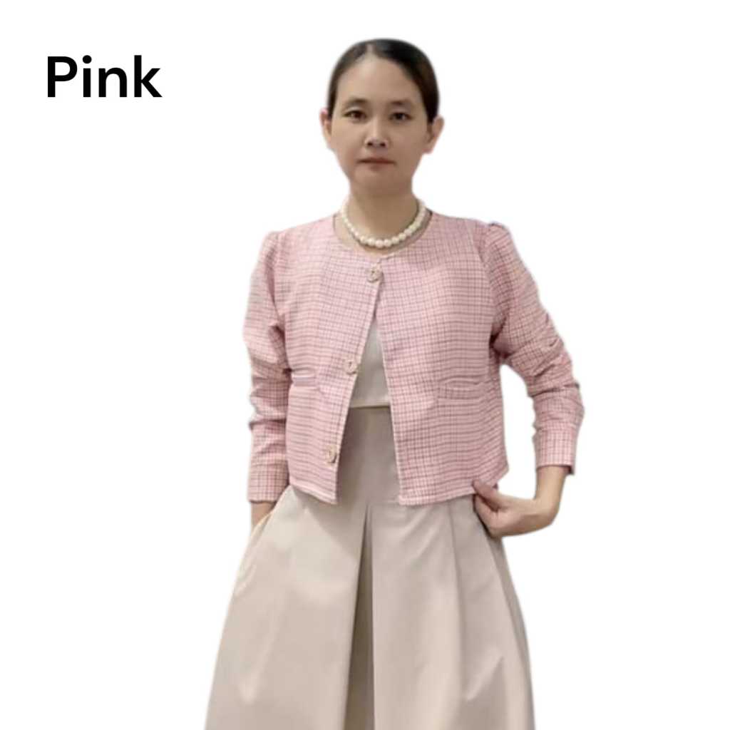 Atasan blazer wanita187 tweed crop top wanita tweed lengan panjang cardigan casual