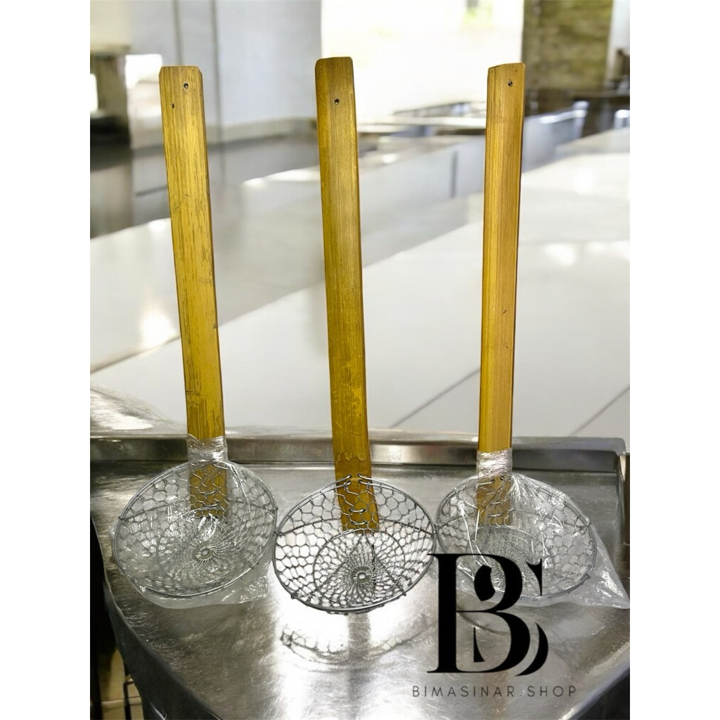 saringan kawat mie ayam / penyaring mie ayam / saringan Rebus mie gagang kayu tebal