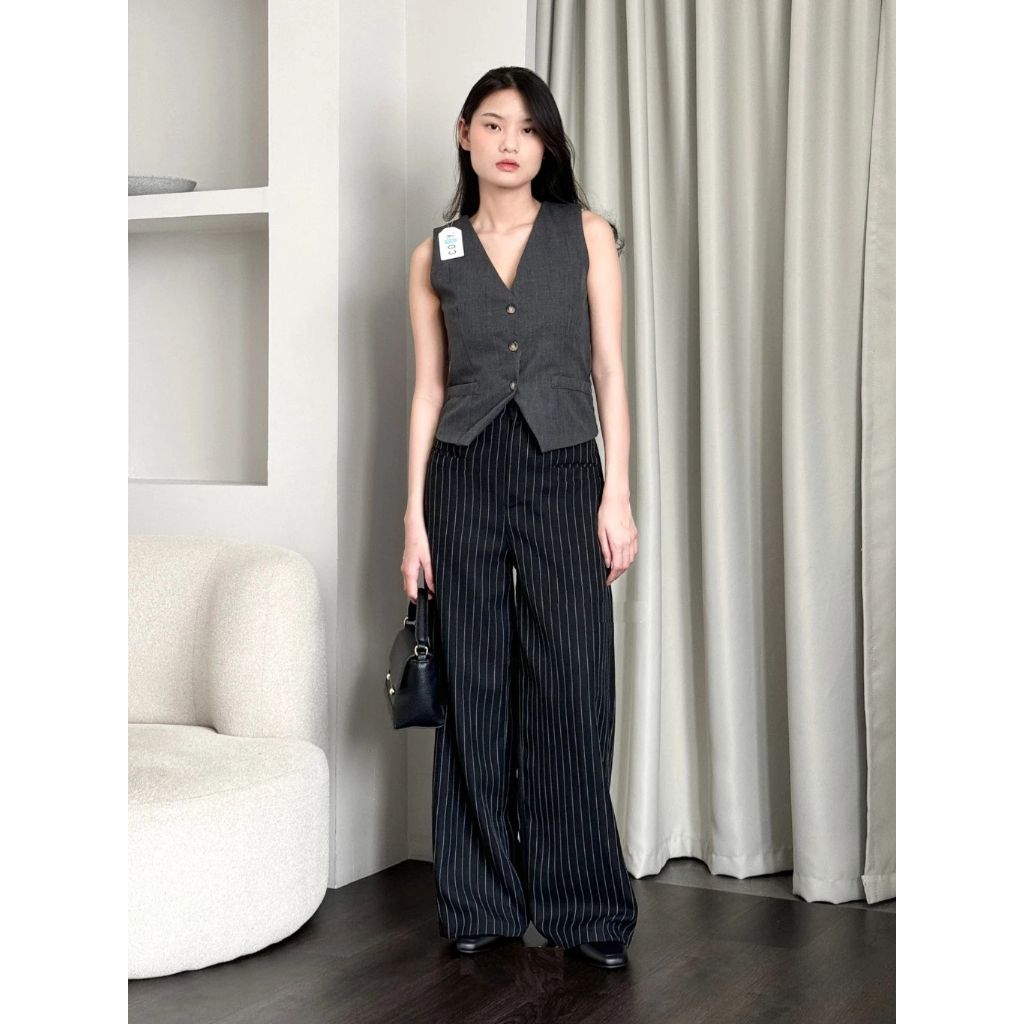 Elora Pants - Loose Pants Stripe Trouser Wanita - Celana Garis Kulot Casual Formal