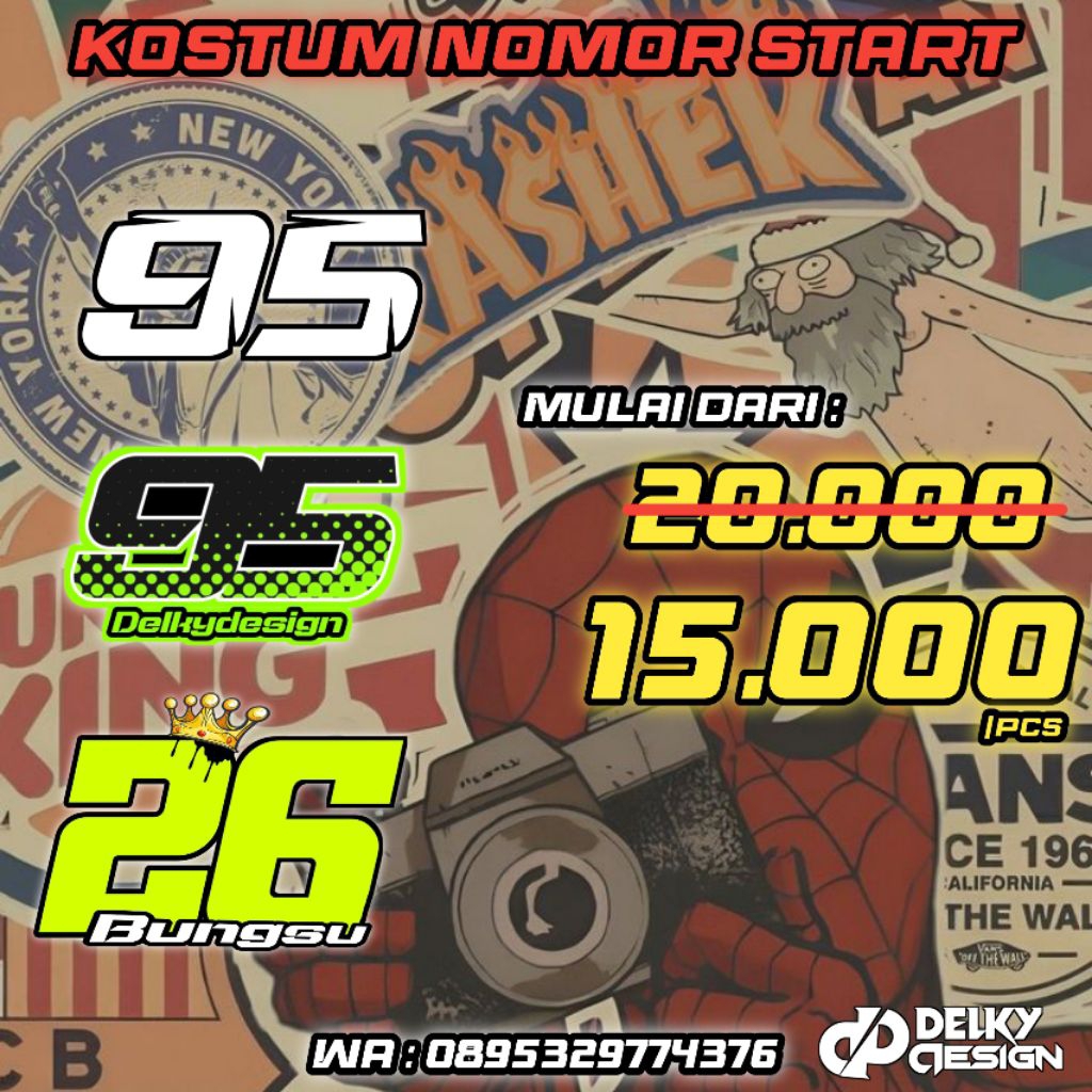 

Stiker nomor start kostum | Hologram