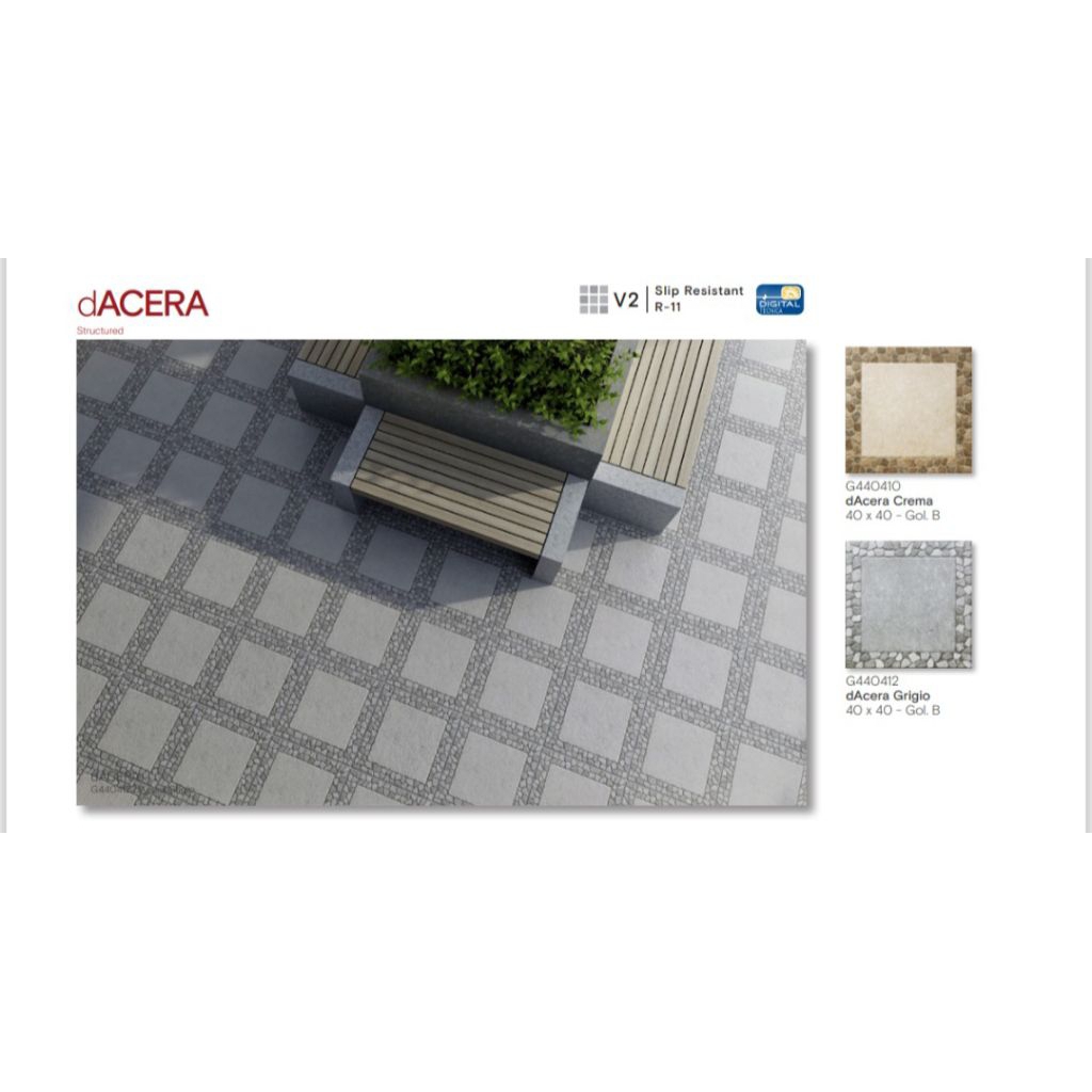 KERAMIK MERK ROMAN TIPE dACERA CREMA DAN GRIGIO UKURAN 40X40 PERMUKAAN TEKSTURE MATT STRUCTURE KASAR