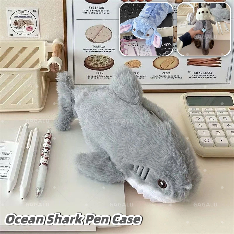 

GAGALU Tempat Pensil Boneka Hiu Multifungsi / Cartoon Large Capacity Storage Bag Animal Pensil Case / Kotak Pensil Boneka Stitch Berang-berang