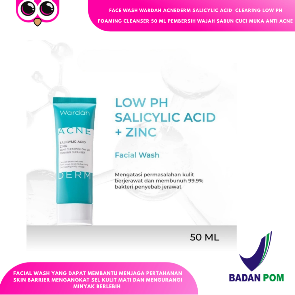 FACE WASH WARDAH ACNEDERM SALICYLIC ACID  CLEARING LOW PH FOAMING CLEANSER 50 ML PEMBERSIH WAJAH SAB