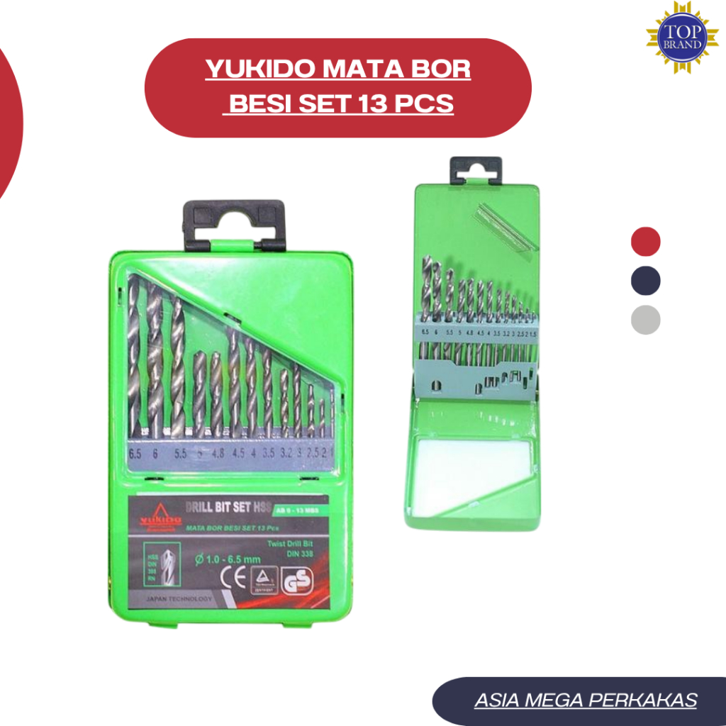 YUKIDO Mata Bor Besi Baja Keras Ori Set 13pcs 1.5mm - 6.5mm HSS Drill Bit Set