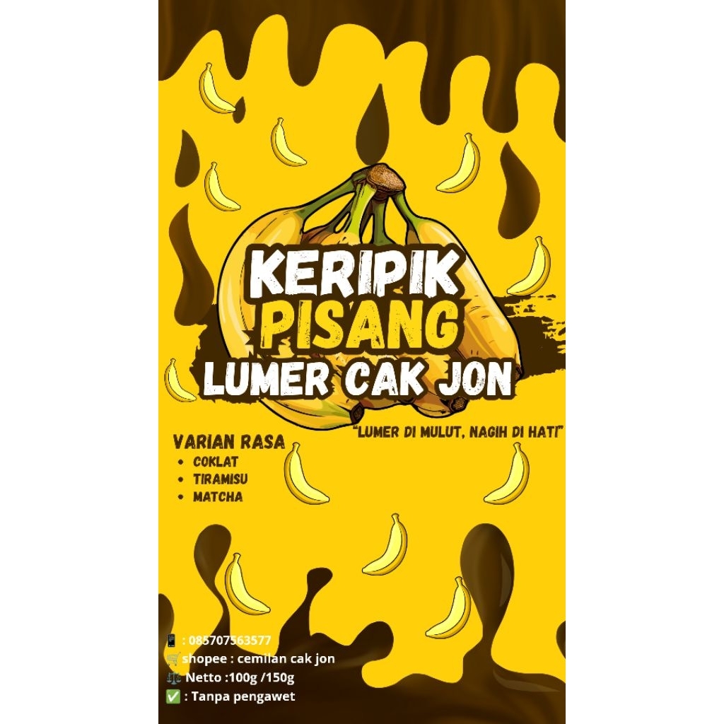 

Keripik Pisang Lumer Cak Jon Ukuran: 100 gram & 150 gram Tanpa Pengawet | Buatan Sendiri | Renyah & Lumer di Mulut Varian Rasa: Coklat Tiramisu Matcha