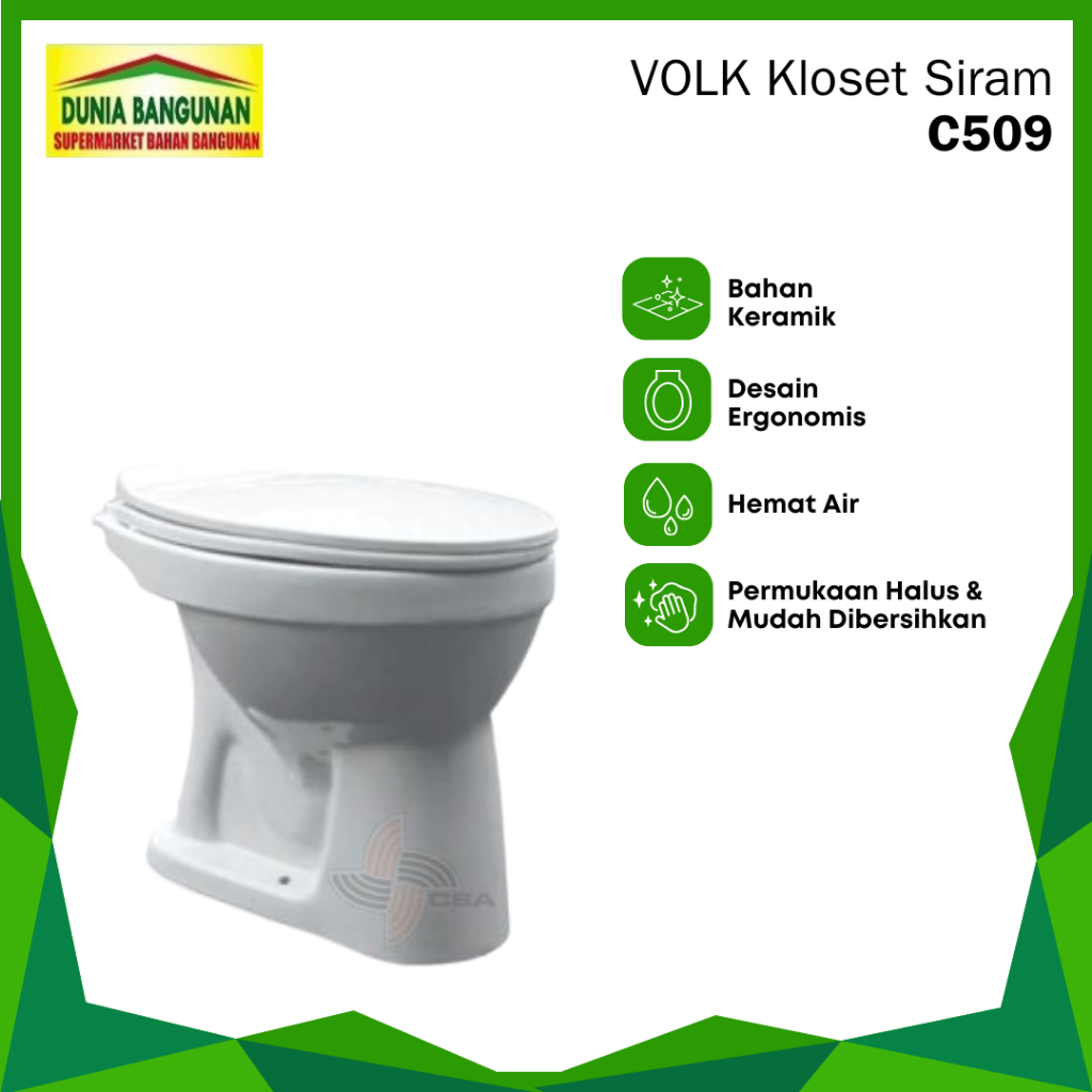 Closet Duduk Volk C509 Toilet Siram Single Bowl Volk Kloset Duduk