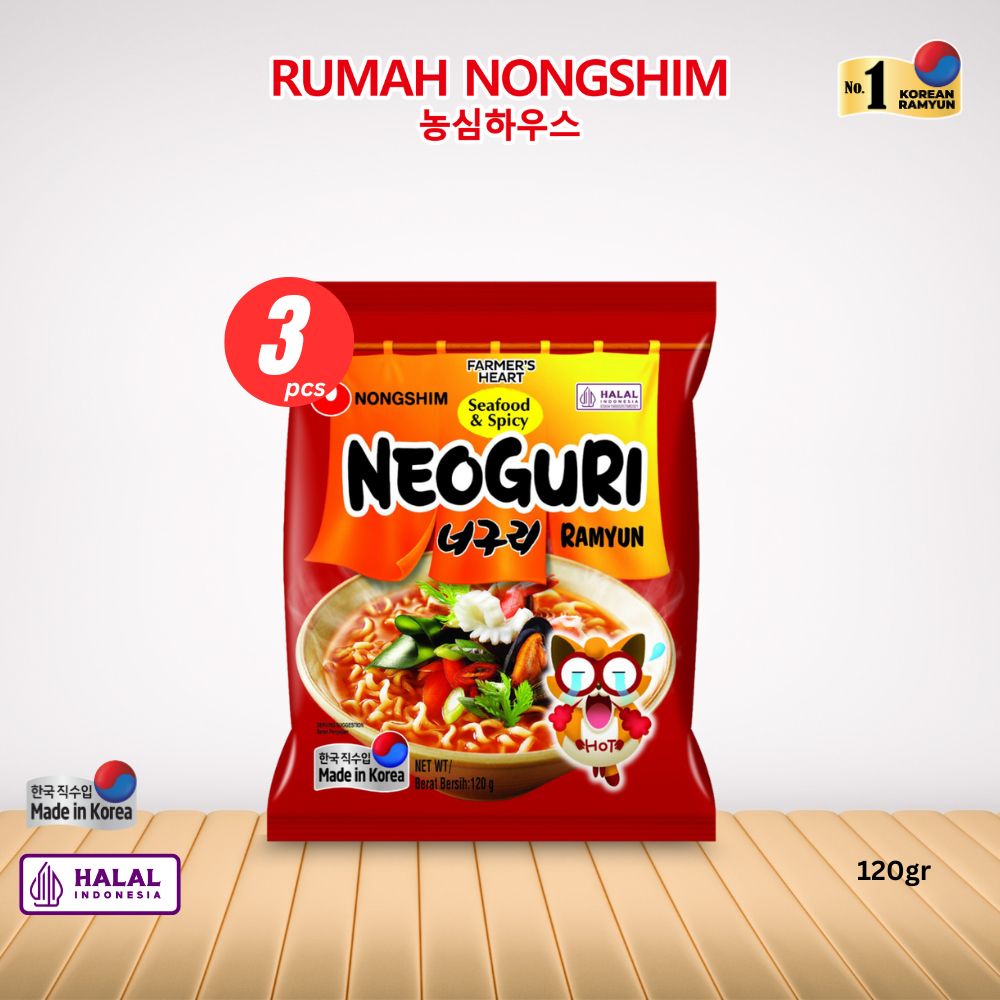 

Bundling TIGA - Nongshim Neoguri Seafood & Spicy Noodle 120 gram Free Aluminium Tray