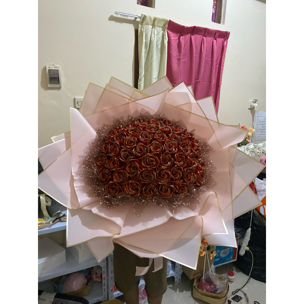 BUKETOSAKI | Buket Bunga Pita Satin Jumbo / Buket Satin Termurah / Buket Satin 50 Tangkai