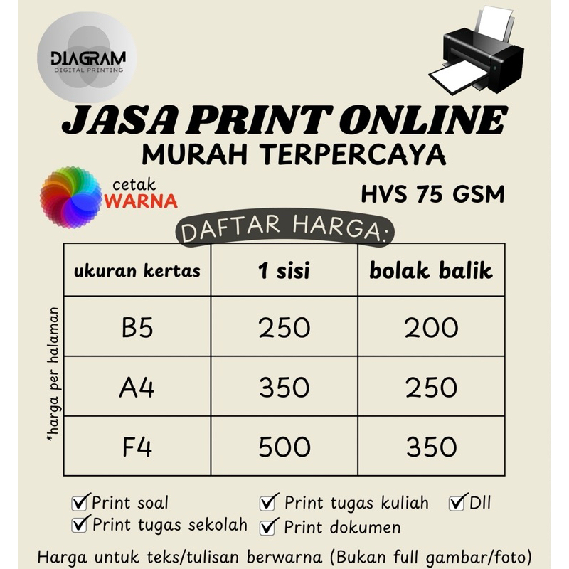 

JASA PRINT/CETAK - 75 GSM - WARNA