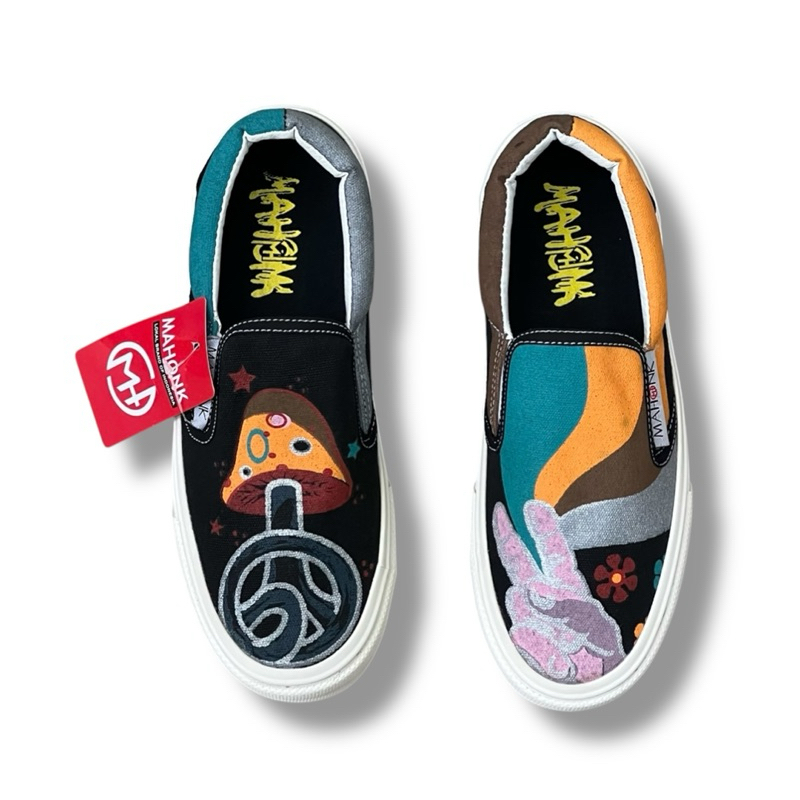 SEPATU MAHONK -  Slip On Motif Hippai Black Bahan Canvas Original Brand Lokal //Sepatu Brand Lokal B