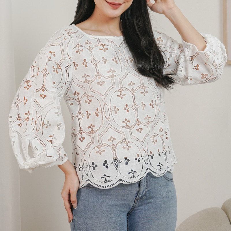 MILLIE DORA | Blouse Kebaya Baju Kebaya Modern Blouse Lace Putih Baju Brokat Putih Blouse Wanita Blo