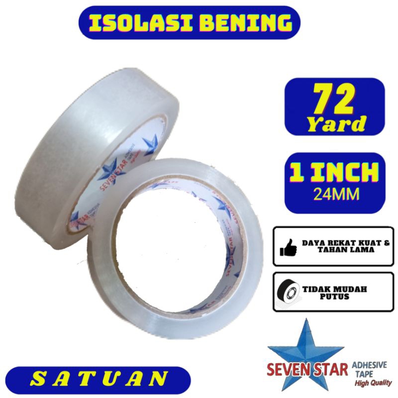 

Isolasi Bening 1 inchi 72 yard Satuan Seven Star - Lakban Bening Solasi 24mm