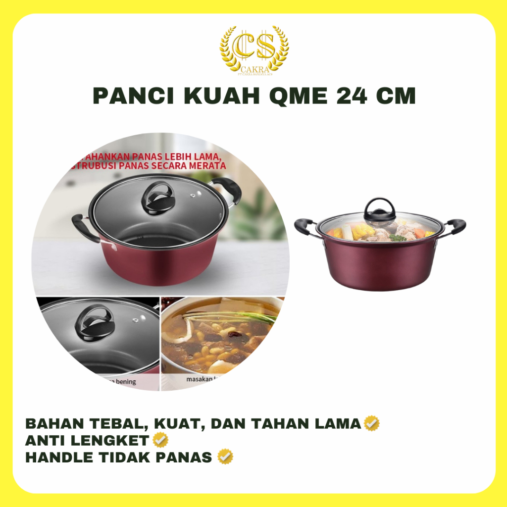 PANCI KUAH QME 24 CM TUTUP KACA ANTI LENGKET