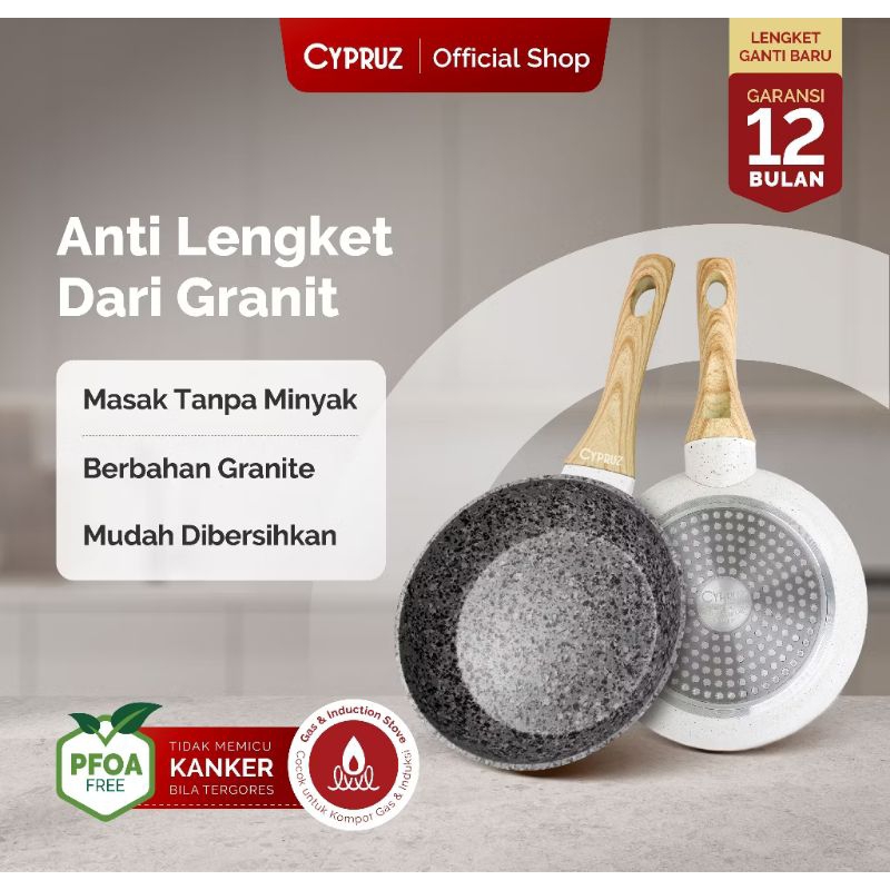 TEFLON CYPRUZ WHITE GRANITE FRY PAN 24