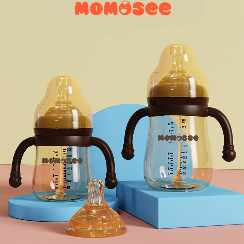 Momosee 3in1 Botol Susu Botol Susu Bayi PP Wide Neck Training Cup Dot Sippy Straw BPA Free BB21