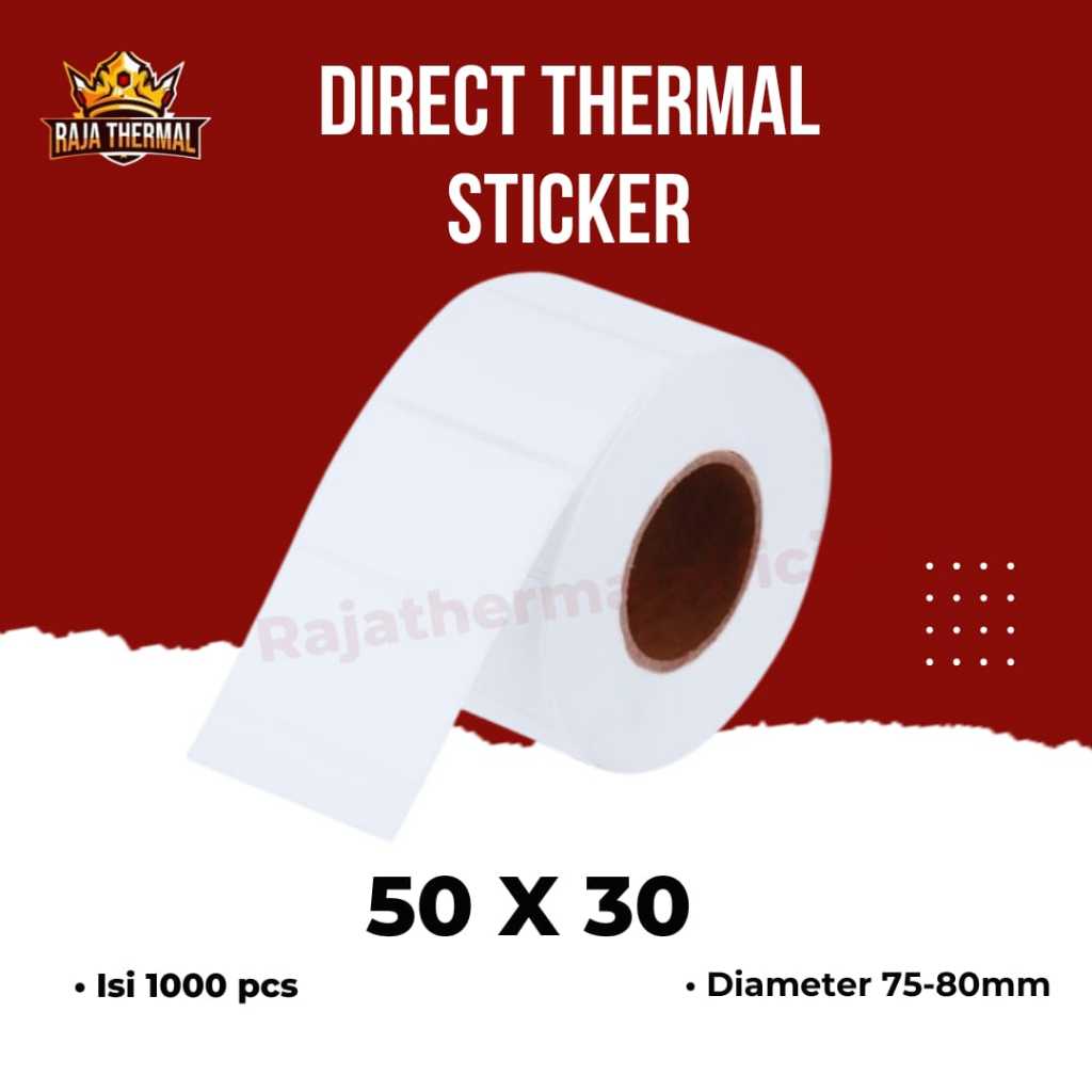 

DIRECT THERMAL STICKER [50x30 MM] KERTAS LABEL STIKER BARCODE 1 LINE 1000 PCS