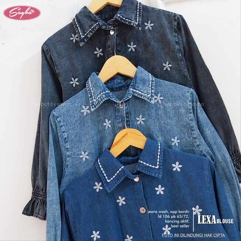 Blouse wanita Lexa kemeja jeans wash perempuan dewasa fashion wanita baju wanita