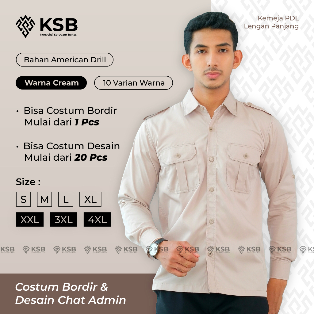 Baju Kemeja PDL PDH Pakaian Kerja Dinas Lapangan Outdoor Pria Wanita Lengan Panjang Bisa Custom Bord