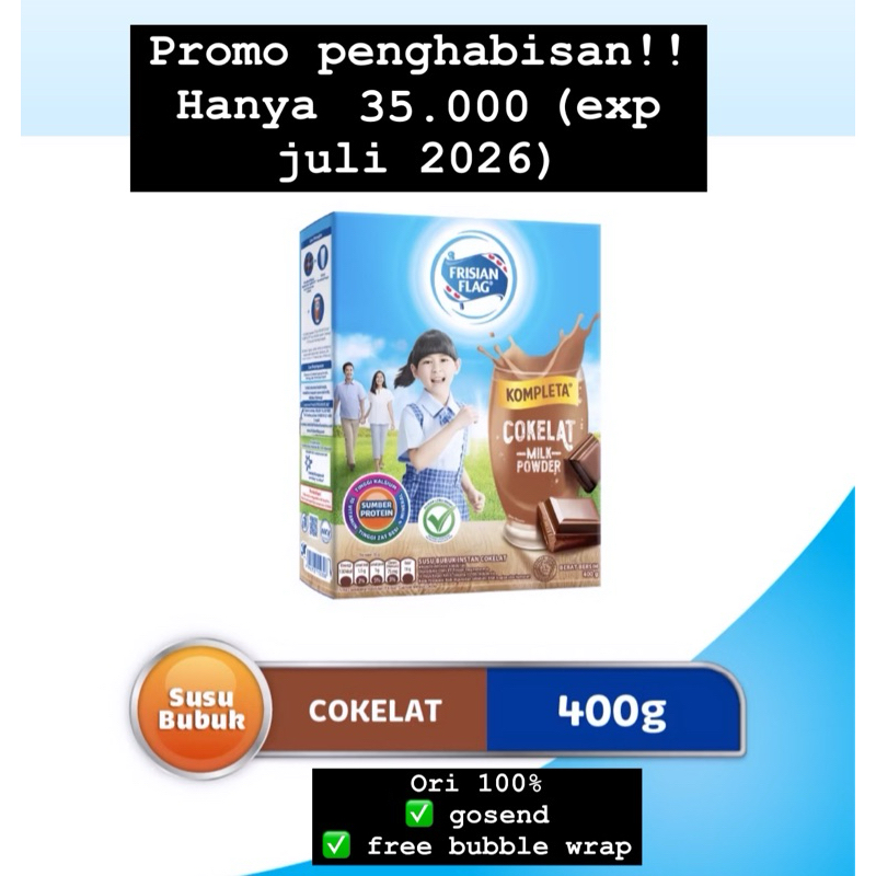 

FRISIAN FLAG SUSU BUBUK 400gr TERSEDIA VANILA DAN COKELAT! ( EXP JULI 2026 )