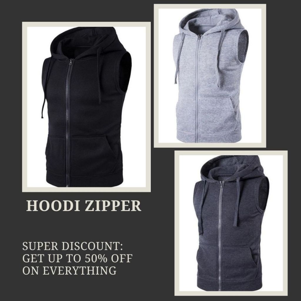 Rompi pria fleece vest hoodie zipper