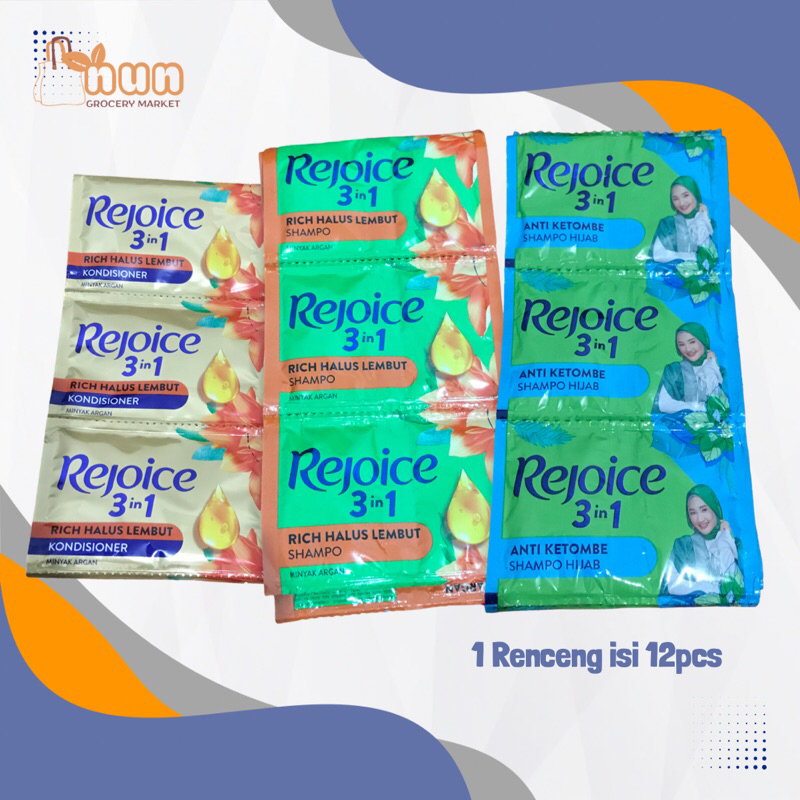 SHAMPO CONDITIONER REJOICE 1 RENCENG ISI 12 BERAT 10ml ANTI KETOMBE ANTI RONTOK RAMBUT KUAT