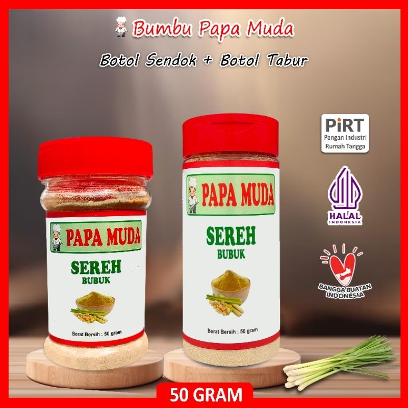 

Bumbu Papa Muda - Sereh Bubuk 50 gram - Kemasan Botol Sendok & Botol Tabur