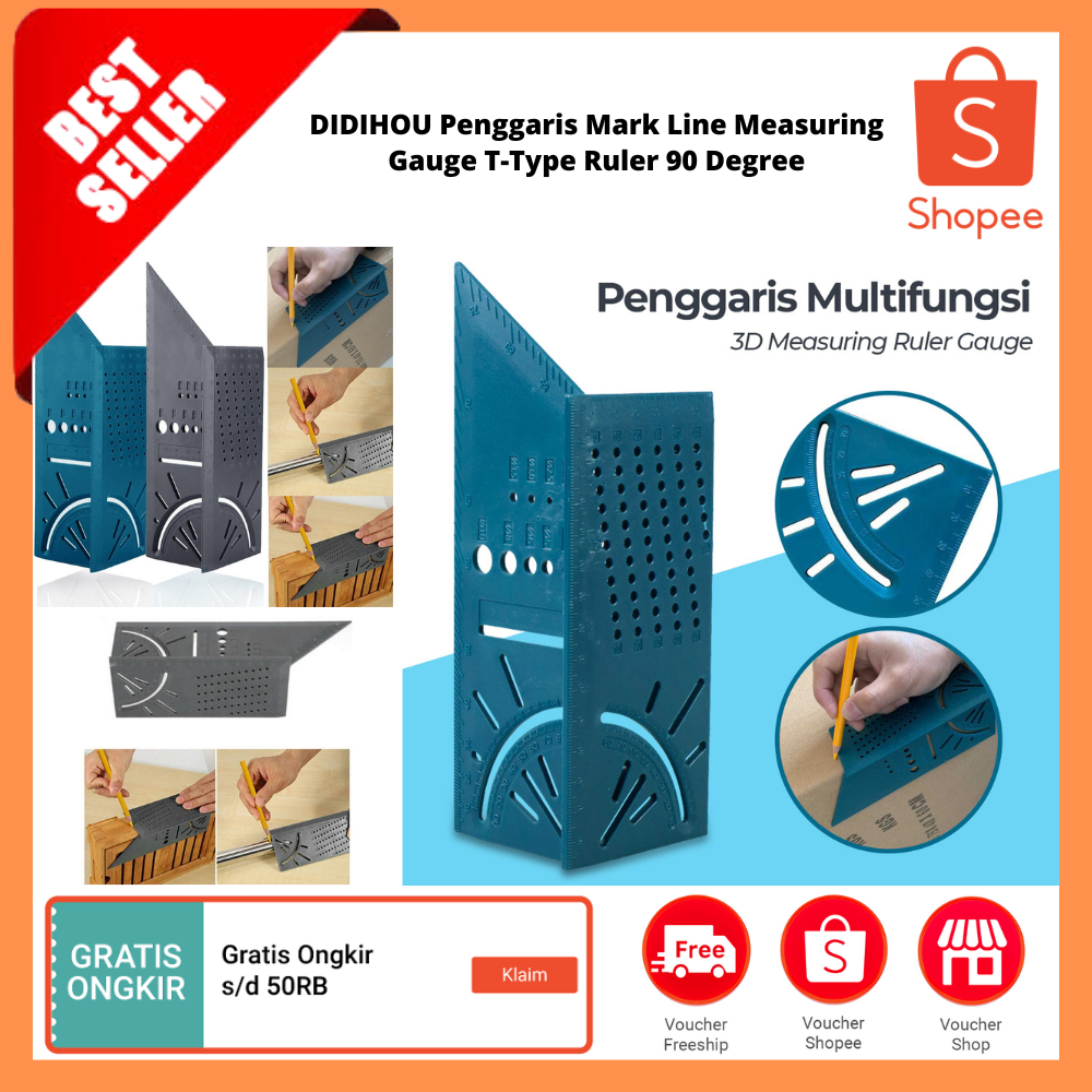 

Penggaris Mark Line Measuring Gauge T-Type Ruler 90 Degree / Penggaris Sudut Persegi Tukang Kayu