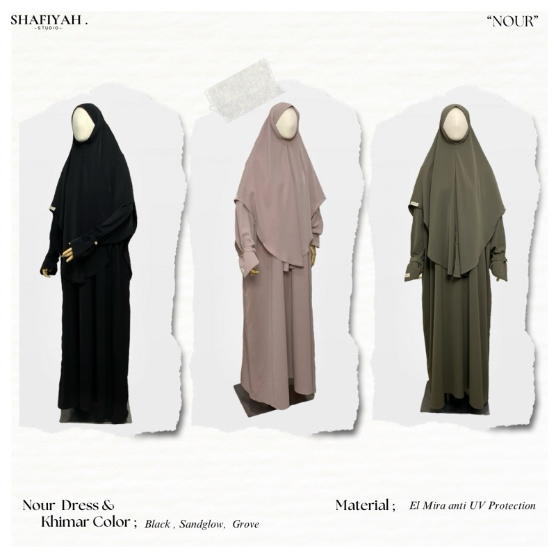 Shafiyah.studio - Nour Abaya Khimar Set (Gamis umroh haji abaya set kerudung) Anti UV