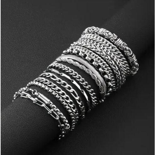 Gelang Pria 15 Ribu Dapat 3 Gelang Rantai Titanium Panjang 18 cm /Gelang